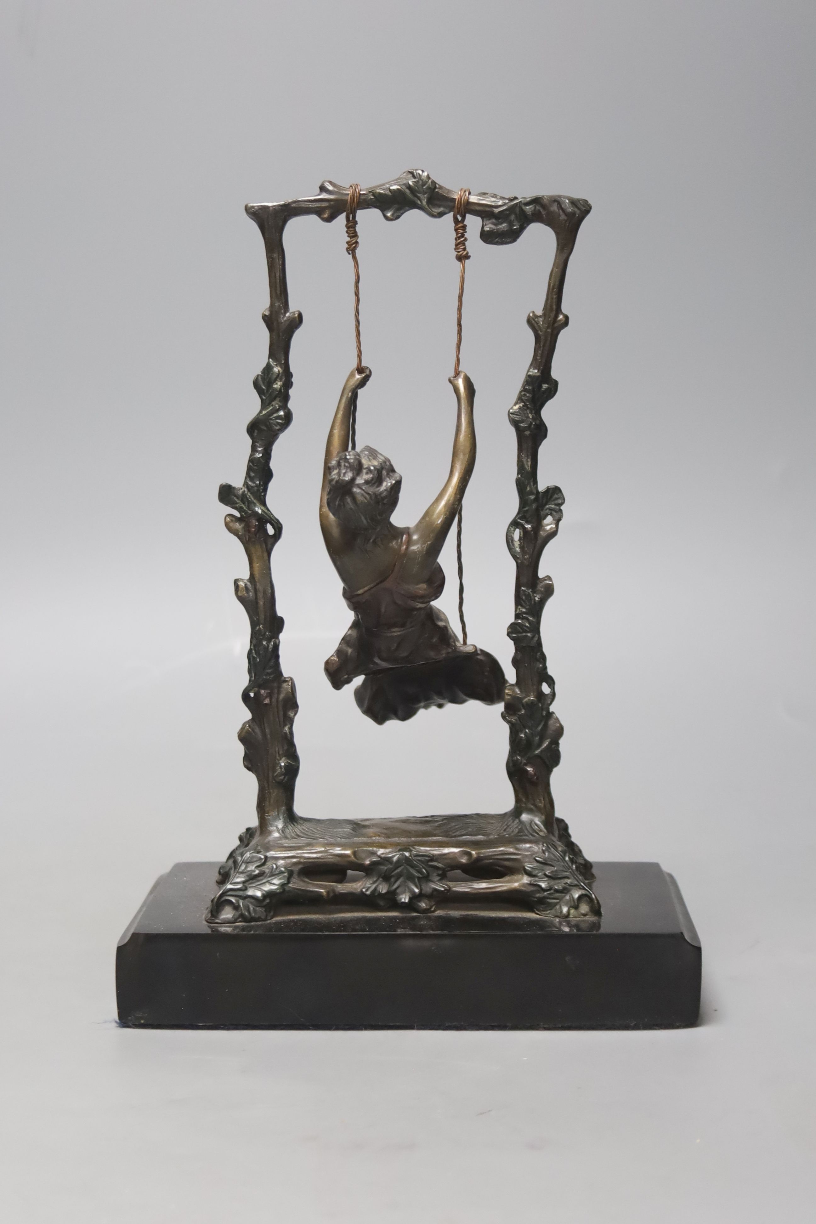 After Auguste Moreau, (1834-1917), Art nouveau style 'Girl on a swing' bronze (?) sculpture